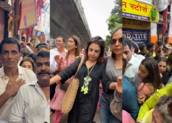 सोनू सूद ने लिए लाल बाग के राजा के दर्शन, भीड़ मै फसी फराह खान, और सोनू सूद की हालत हुई ख़राब