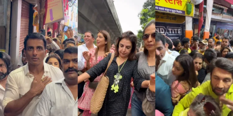 सोनू सूद ने लिए लाल बाग के राजा के दर्शन, भीड़ मै फसी फराह खान, और सोनू सूद की हालत हुई ख़राब